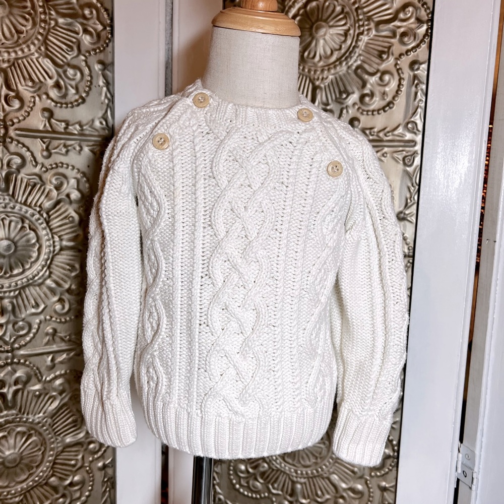 Organic cotton cable knit sweater, size 18 m- 2 years